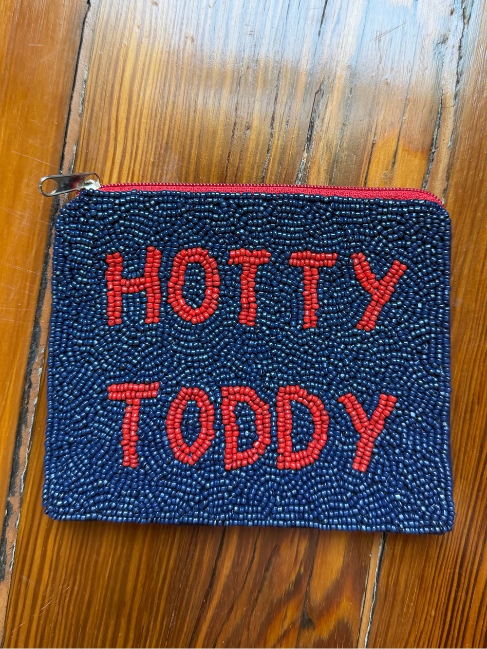 NWOT Ole Miss Beaded 'HOTTY TODDY' Zip Pouch - Navy and Red